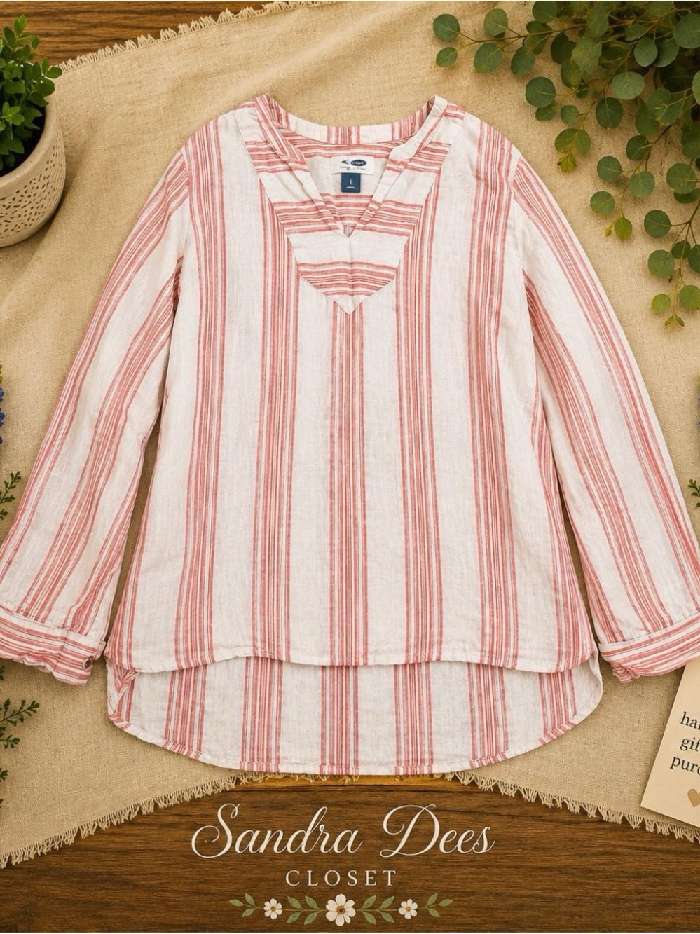 Old Navy White and Salmon Striped Tunic Top